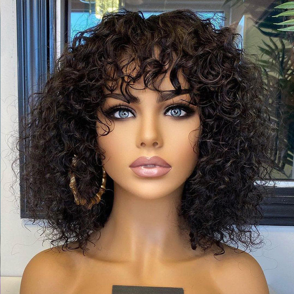 Deep Curly Fringe Human Hair Wigs With Bangs Deep Curly Fringe Human Hair Wigs With Bangs